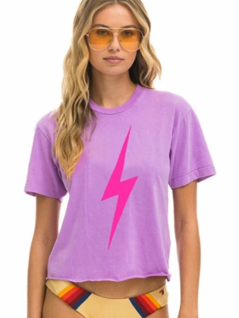 Aviator Nation Lavender Tee with Hot Pink Lightning - Women